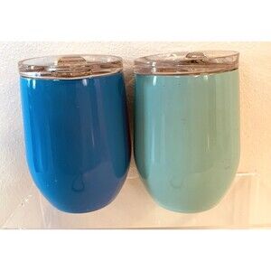2-Pack Stainless Steel Insulated Tumblers 12 Oz W/ Slide Lids Blue & Aqua